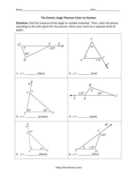 exterior angle theorem worksheet easy